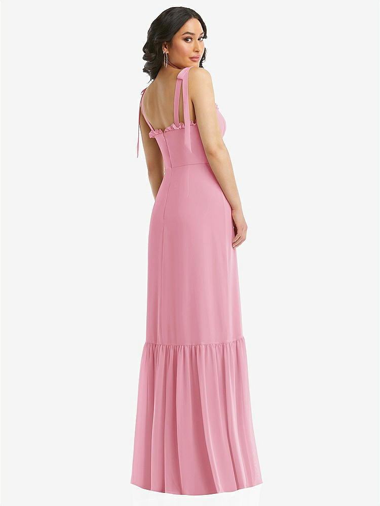 【STYLE: 1570】Tie-Shoulder Bustier Bodice Ruffle-Hem Maxi Dress【COLOR: Peony Pink】