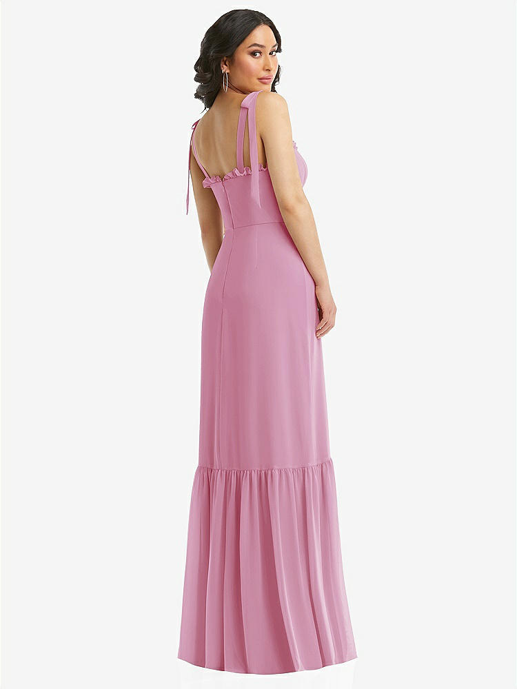 【STYLE: 1570】Tie-Shoulder Bustier Bodice Ruffle-Hem Maxi Dress【COLOR: Powder Pink】