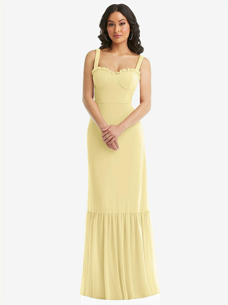 【STYLE: 1570】Tie-Shoulder Bustier Bodice Ruffle-Hem Maxi Dress【COLOR: Pale Yellow】