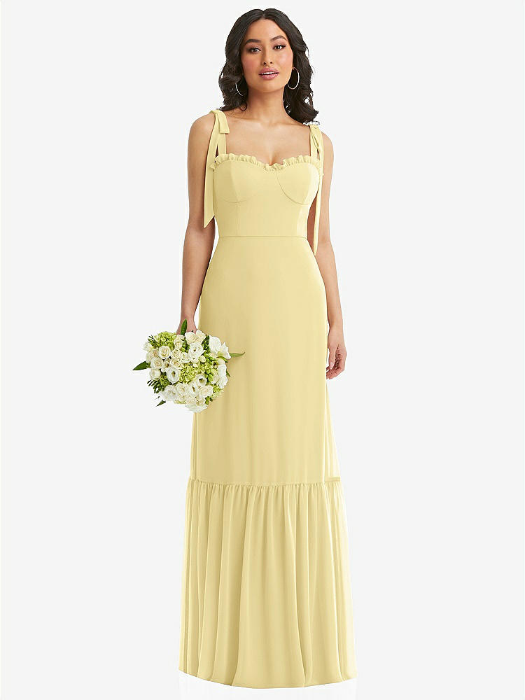 【STYLE: 1570】Tie-Shoulder Bustier Bodice Ruffle-Hem Maxi Dress【COLOR: Pale Yellow】