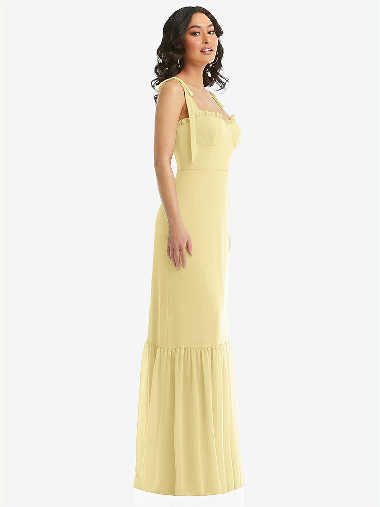 【STYLE: 1570】Tie-Shoulder Bustier Bodice Ruffle-Hem Maxi Dress【COLOR: Pale Yellow】