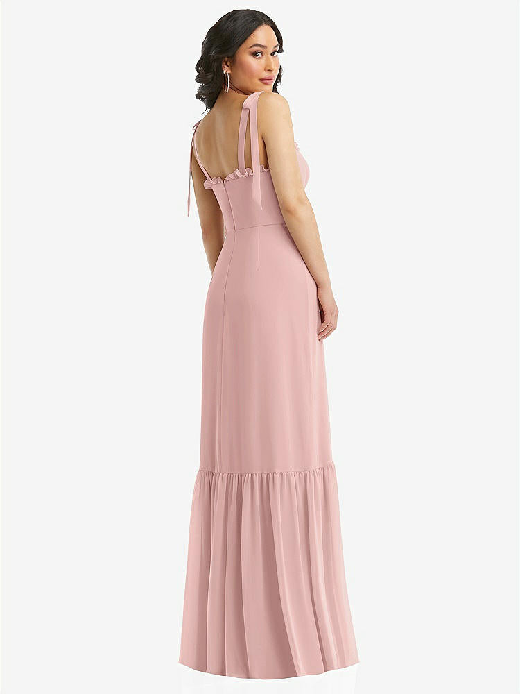 【STYLE: 1570】Tie-Shoulder Bustier Bodice Ruffle-Hem Maxi Dress【COLOR: Rose - PANTONE Rose Quartz】
