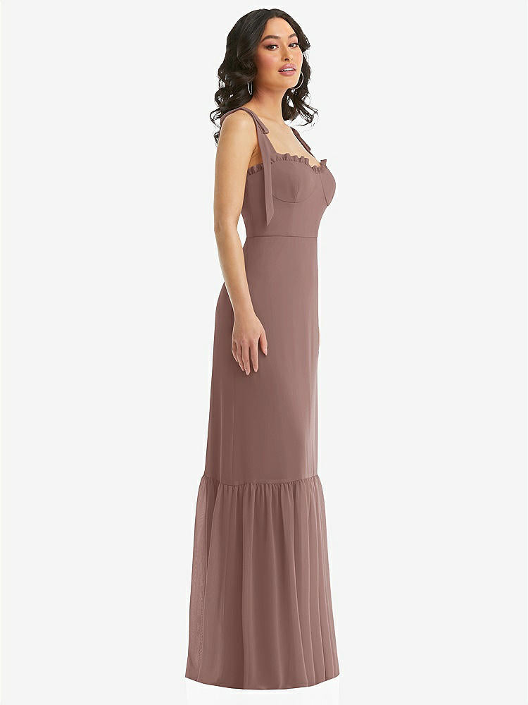 【STYLE: 1570】Tie-Shoulder Bustier Bodice Ruffle-Hem Maxi Dress【COLOR: Sienna】