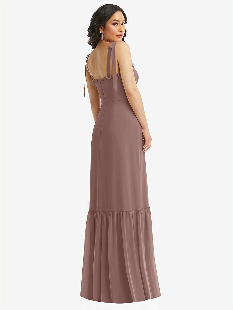 【STYLE: 1570】Tie-Shoulder Bustier Bodice Ruffle-Hem Maxi Dress【COLOR: Sienna】