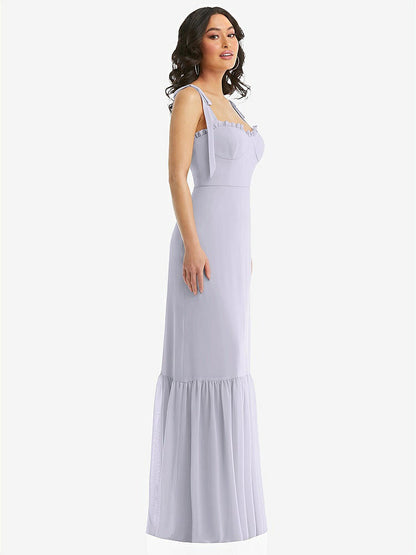 【STYLE: 1570】Tie-Shoulder Bustier Bodice Ruffle-Hem Maxi Dress【COLOR: Silver Dove】