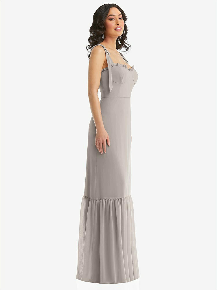 【NEW】【STYLE: 1570】タイショルダー ビュスティア ボディス フリルヘム マキシ ドレス【COLOR: Taupe】【SIZE: 00-30W】