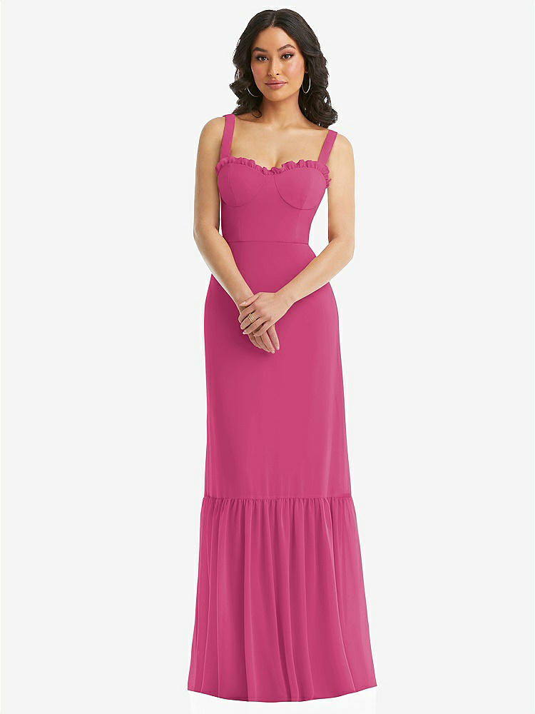 【STYLE: 1570】Tie-Shoulder Bustier Bodice Ruffle-Hem Maxi Dress【COLOR: Tea Rose】