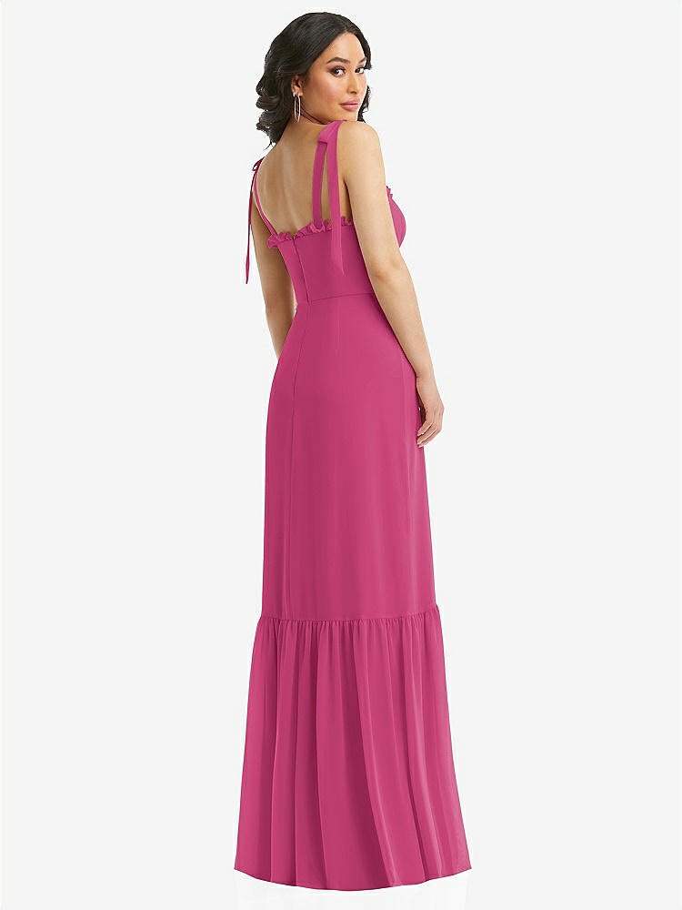 【STYLE: 1570】Tie-Shoulder Bustier Bodice Ruffle-Hem Maxi Dress【COLOR: Tea Rose】
