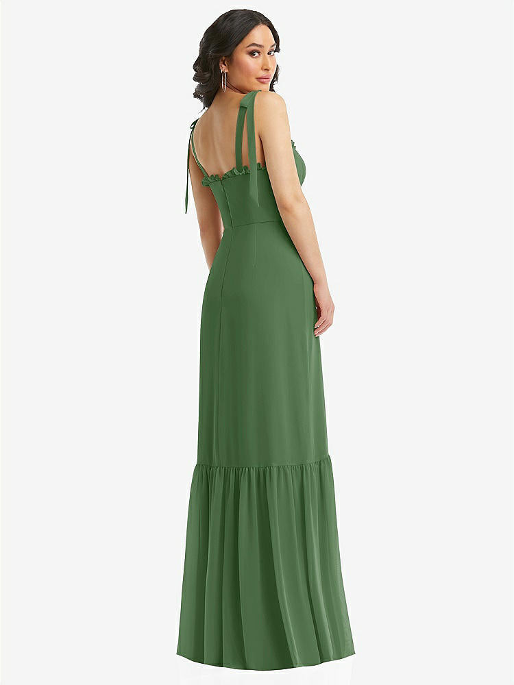 【STYLE: 1570】Tie-Shoulder Bustier Bodice Ruffle-Hem Maxi Dress【COLOR: Vineyard Green】
