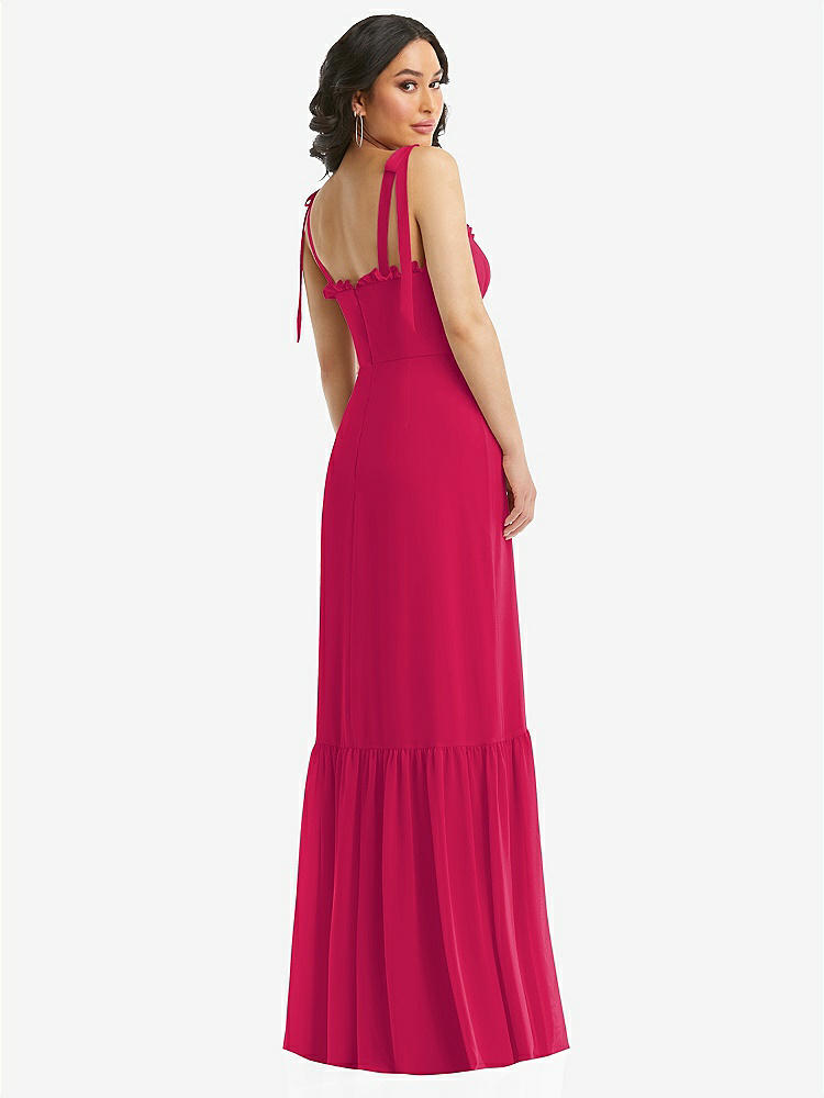 【STYLE: 1570】Tie-Shoulder Bustier Bodice Ruffle-Hem Maxi Dress【COLOR: Vivid Pink】