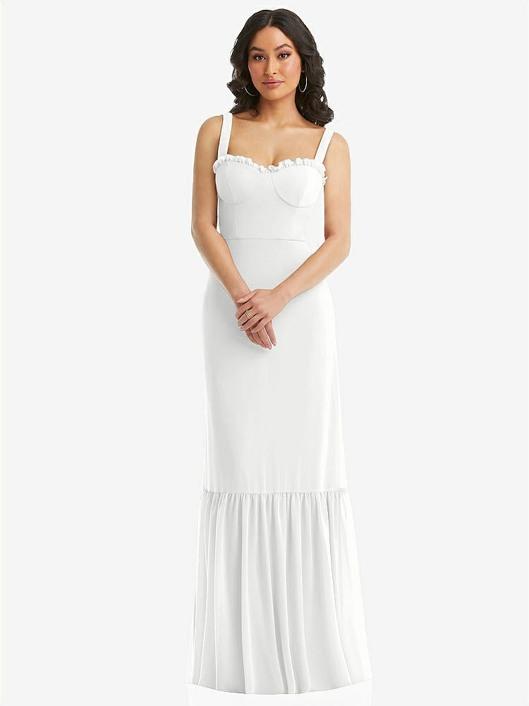 【STYLE: 1570】Tie-Shoulder Bustier Bodice Ruffle-Hem Maxi Dress【COLOR: White】