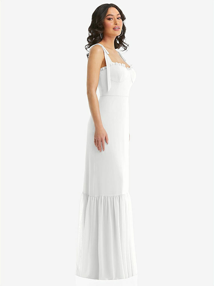 【STYLE: 1570】Tie-Shoulder Bustier Bodice Ruffle-Hem Maxi Dress【COLOR: White】
