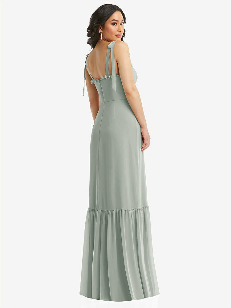 【STYLE: 1570】Tie-Shoulder Bustier Bodice Ruffle-Hem Maxi Dress【COLOR: Willow Green】