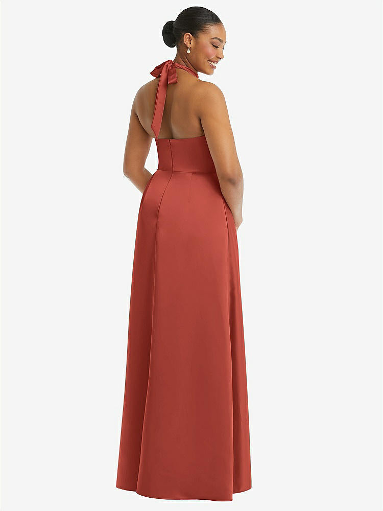 【STYLE: 3113】High-Neck Tie-Back Halter Cascading High Low Maxi Dress【COLOR: Amber Sunset】