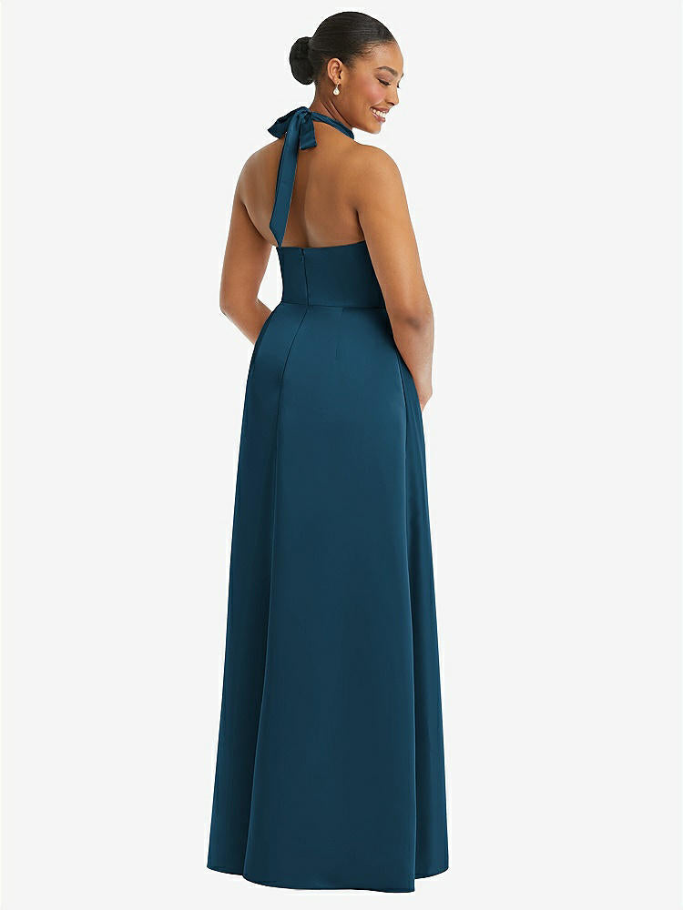 【STYLE: 3113】High-Neck Tie-Back Halter Cascading High Low Maxi Dress【COLOR: Atlantic Blue】