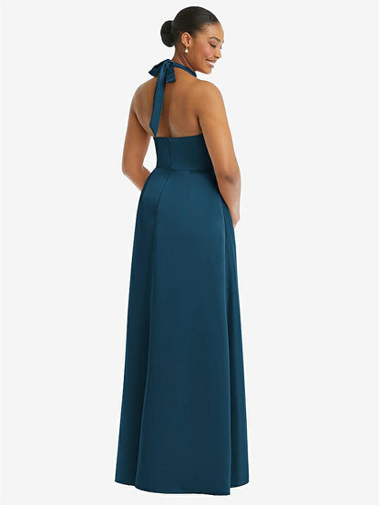 【NEW】【STYLE: 3113】ハイネック ネクタイバック ホルター カスケード 高 低 マキシ ドレス【COLOR: Atlantic Blue】【SIZE: 00-30W】