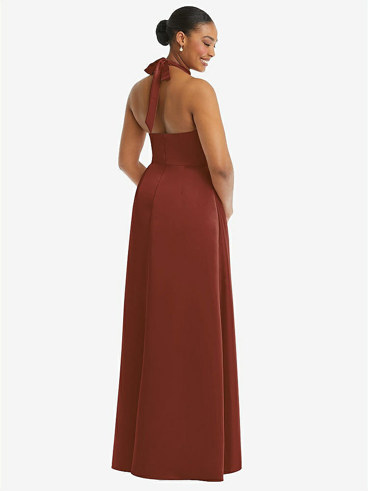 【STYLE: 3113】High-Neck Tie-Back Halter Cascading High Low Maxi Dress【COLOR: Auburn Moon】