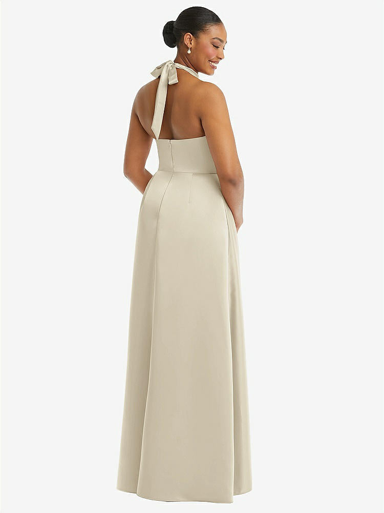 【STYLE: 3113】High-Neck Tie-Back Halter Cascading High Low Maxi Dress【Champagne】