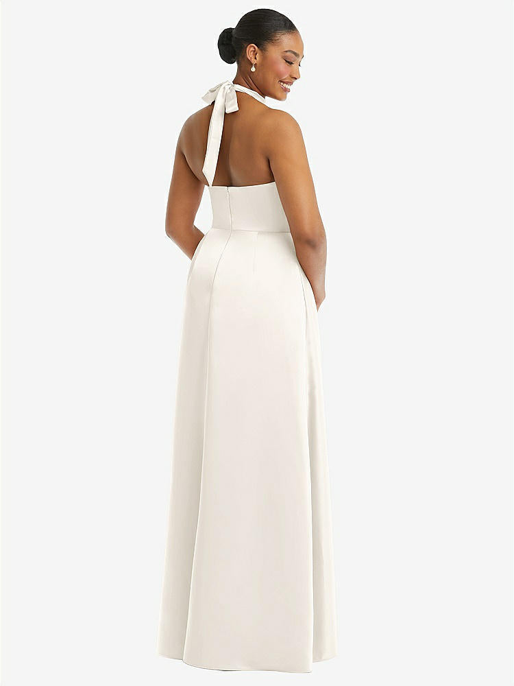 【STYLE: 3113】High-Neck Tie-Back Halter Cascading High Low Maxi Dress【COLOR: Ivory】