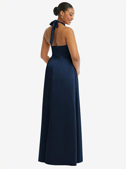 【NEW】【STYLE: 3113】ハイネック ネクタイバック ホルター カスケード 高 低 マキシ ドレス【COLOR: Midnight Navy】【SIZE: 00-30W】