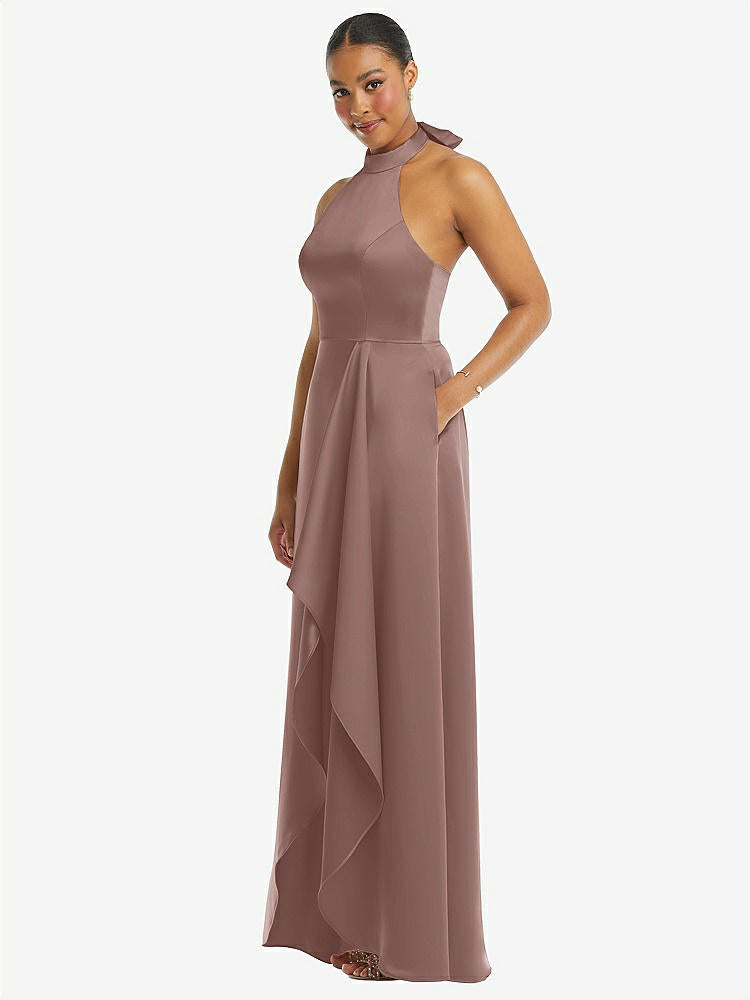 【STYLE: 3113】High-Neck Tie-Back Halter Cascading High Low Maxi Dress【Sienna】