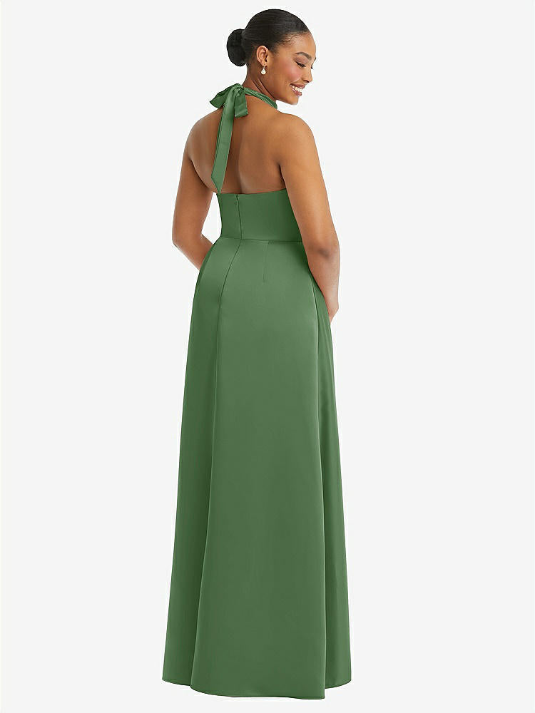 【STYLE: 3113】High-Neck Tie-Back Halter Cascading High Low Maxi Dress【Vineyard Green】