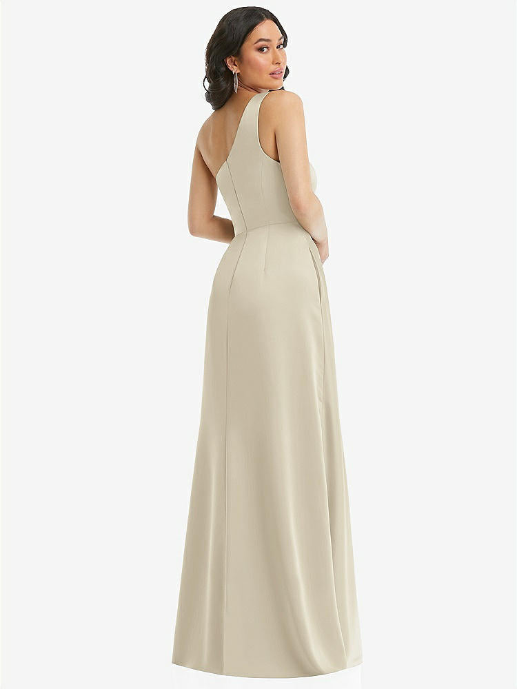 【STYLE: 3114】One-Shoulder High Low Maxi Dress with Pockets【COLOR: Champagne】