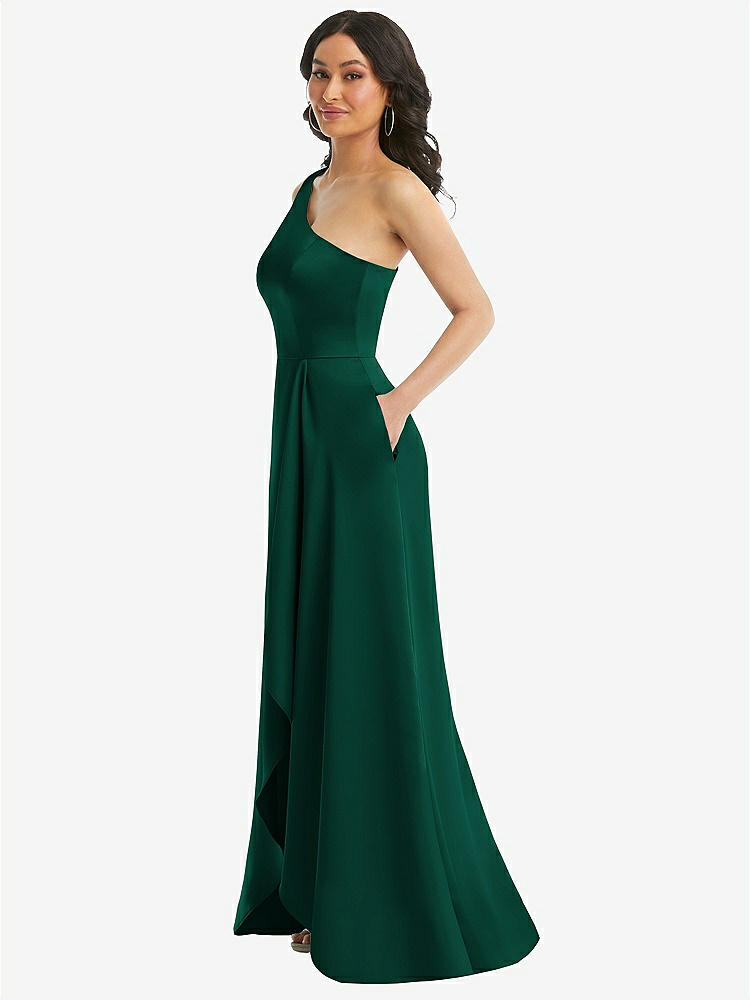 【NEW】【STYLE: 3114】ワンショルダー 高 低 マキシ ドレス ポケット付き【COLOR: Hunter Green】【SIZE: 00-30W】