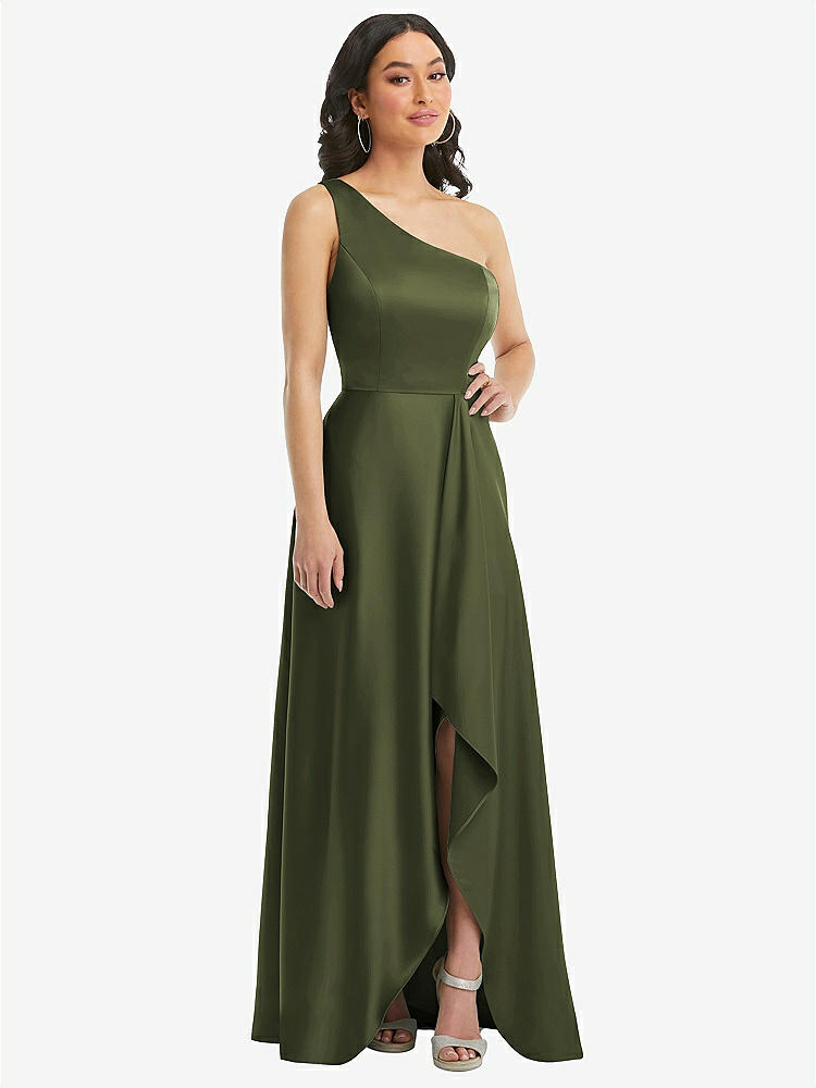 【NEW】【STYLE: 3114】ワンショルダー 高 低 マキシ ドレス ポケット付き【COLOR: Olive Green】【SIZE: 00-30W】