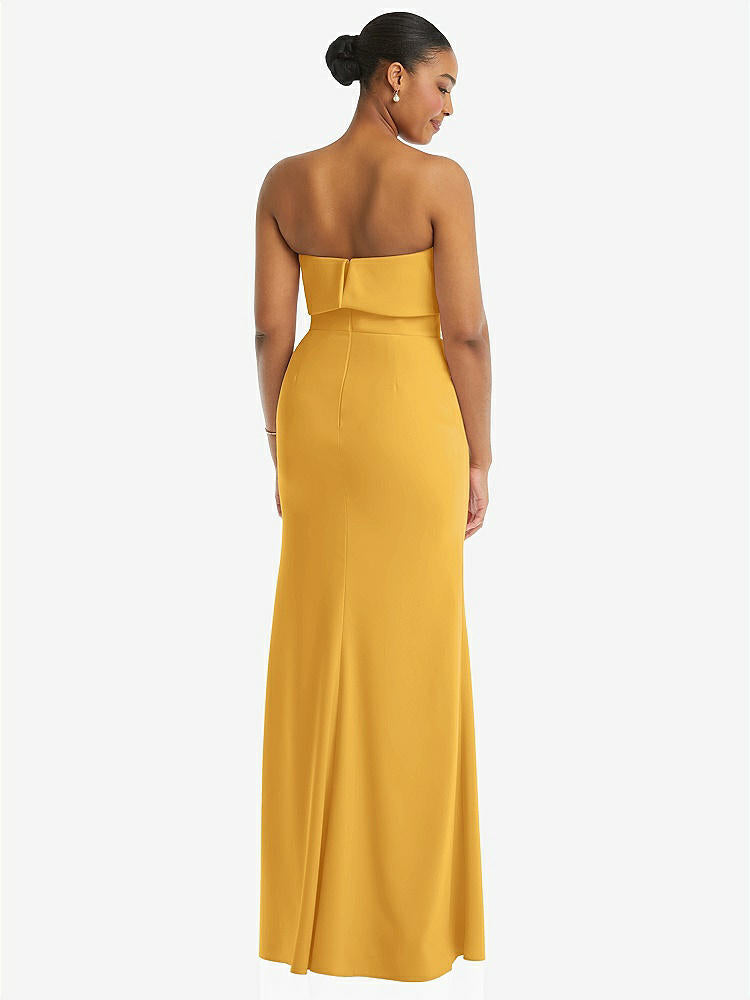 【NEW】【STYLE: 3115】ストラップレス オーバーレイ ボディス クレープ マキシ ドレス 前面 スリット【COLOR: NYC Yellow】【SIZE: 00-18W】