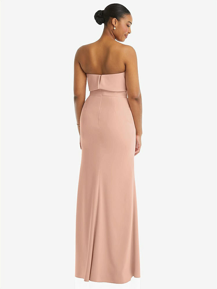 【STYLE: 3115】Strapless Overlay Bodice Crepe Maxi Dress with Front Slit【COLOR: Pale Peach】