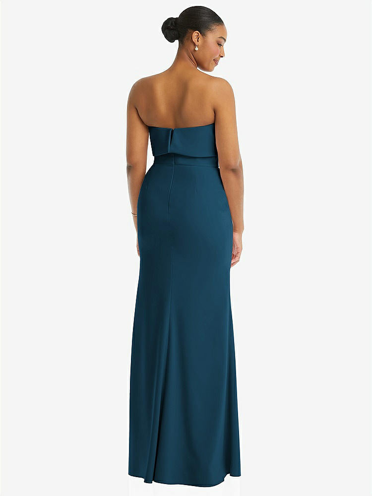 【NEW】【STYLE: 】ストラップレス オーバーレイ ボディス クレープ マキシ ドレス 前面 スリット【COLOR: Atlantic Blue】【SIZE: 00-18W】