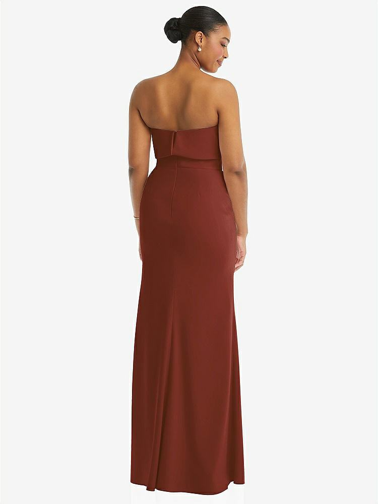 【STYLE: 3115】Strapless Overlay Bodice Crepe Maxi Dress with Front Slit【COLOR: Auburn Moon】