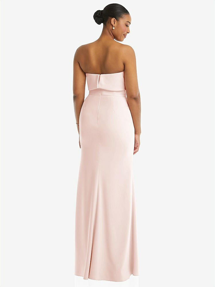 【NEW】【STYLE: 3115】ストラップレス オーバーレイ ボディス クレープ マキシ ドレス 前面 スリット【COLOR: Blush】【SIZE: 00-18W】