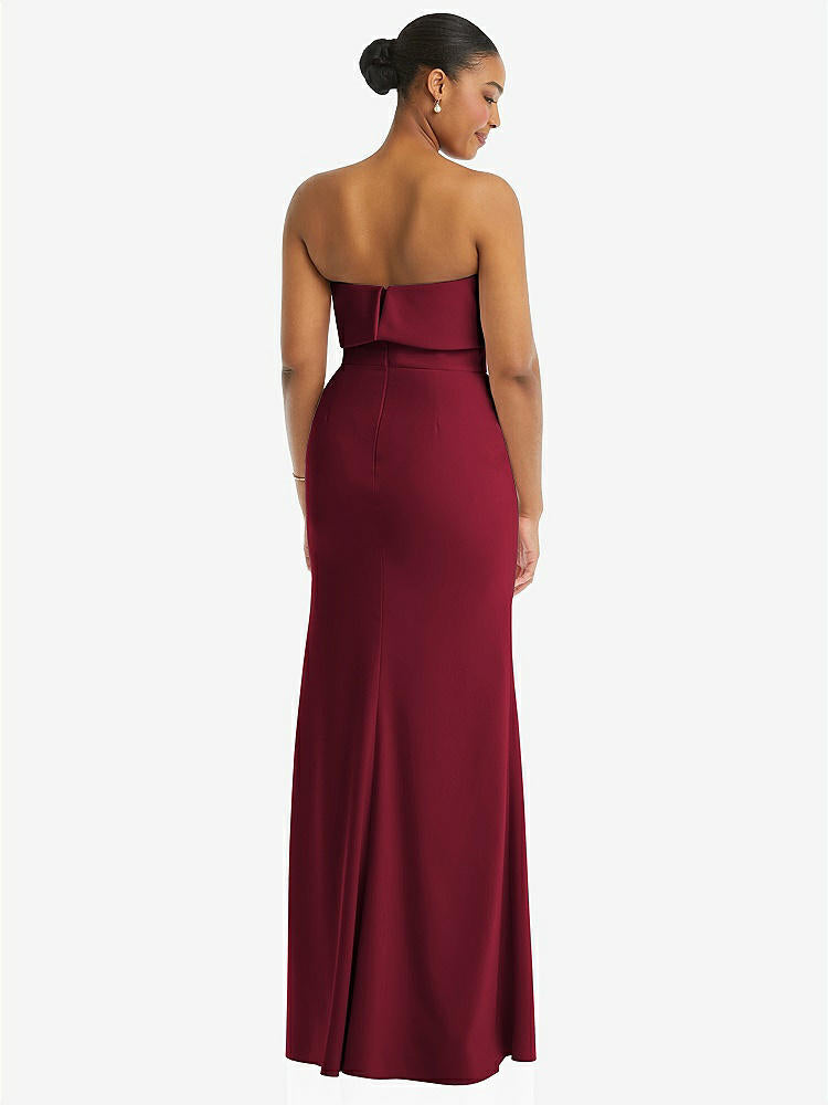 【NEW】【STYLE: 3115】ストラップレス オーバーレイ ボディス クレープ マキシ ドレス 前面 スリット【COLOR: Burgundy】【SIZE: 00-18W】
