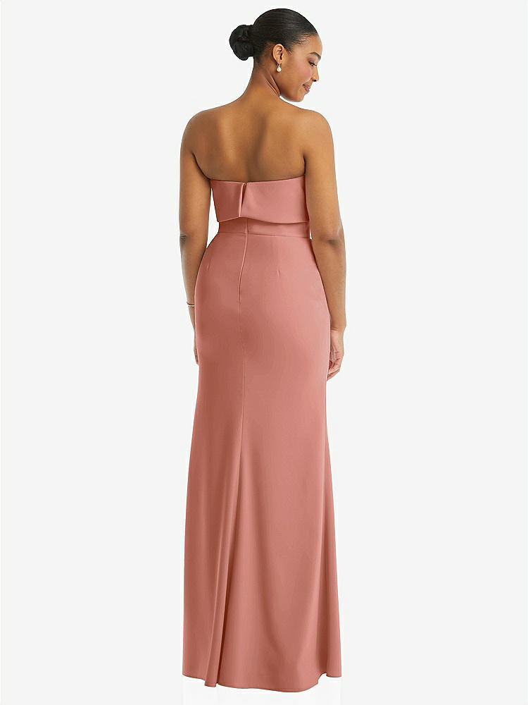 【NEW】【STYLE: 3115】ストラップレス オーバーレイ ボディス クレープ マキシ ドレス 前面 スリット【COLOR: Desert Rose】【SIZE: 00-18W】