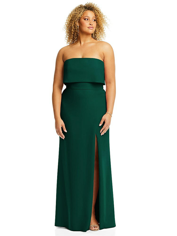 【NEW】【STYLE: 3115】ストラップレス オーバーレイ ボディス クレープ マキシ ドレス 前面 スリット【COLOR: Hunter Green】【SIZE: 00-18W】