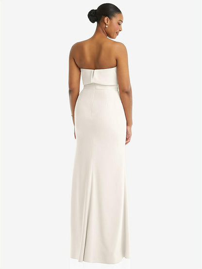 【STYLE: 3115】Strapless Overlay Bodice Crepe Maxi Dress with Front Slit【COLOR: Ivory】