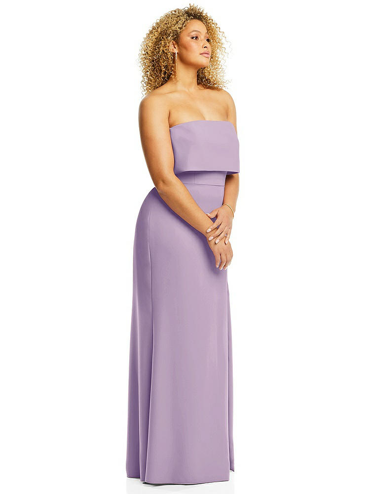【NEW】【STYLE: 3115】ストラップレス オーバーレイ ボディス クレープ マキシ ドレス 前面 スリット【COLOR: Pale Purple】【SIZE: 00-18W】