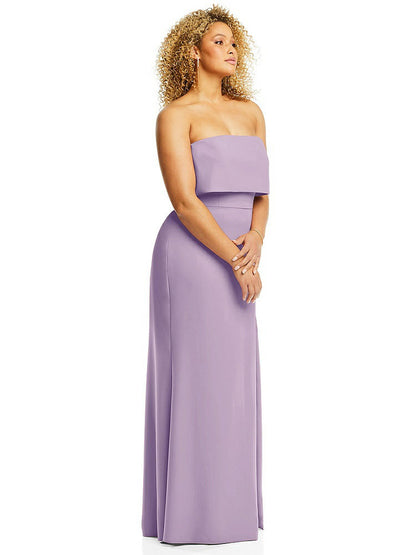 【NEW】【STYLE: 3115】ストラップレス オーバーレイ ボディス クレープ マキシ ドレス 前面 スリット【COLOR: Pale Purple】【SIZE: 00-18W】