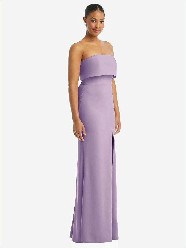 【NEW】【STYLE: 3115】ストラップレス オーバーレイ ボディス クレープ マキシ ドレス 前面 スリット【COLOR: Pale Purple】【SIZE: 00-18W】