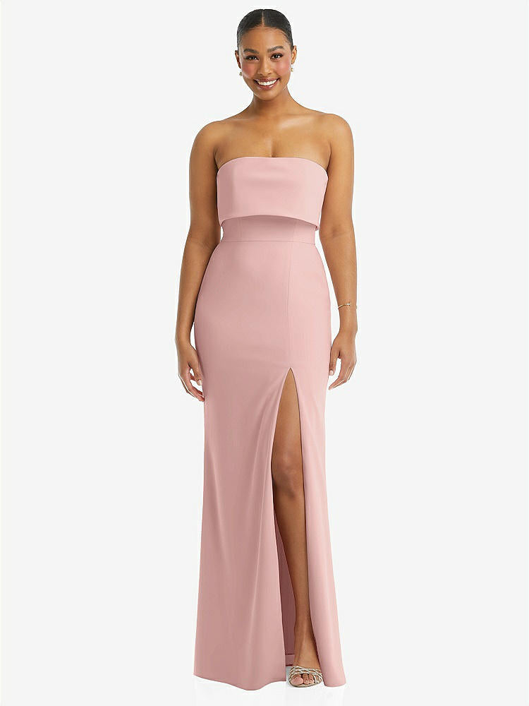 【NEW】【STYLE: 3115】ストラップレス オーバーレイ ボディス クレープ マキシ ドレス 前面 スリット【COLOR: Rose - PANTONE Rose Quartz】【SIZE: 00-18W】
