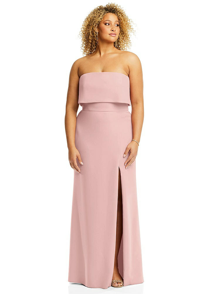 【NEW】【STYLE: 3115】ストラップレス オーバーレイ ボディス クレープ マキシ ドレス 前面 スリット【COLOR: Rose - PANTONE Rose Quartz】【SIZE: 00-18W】