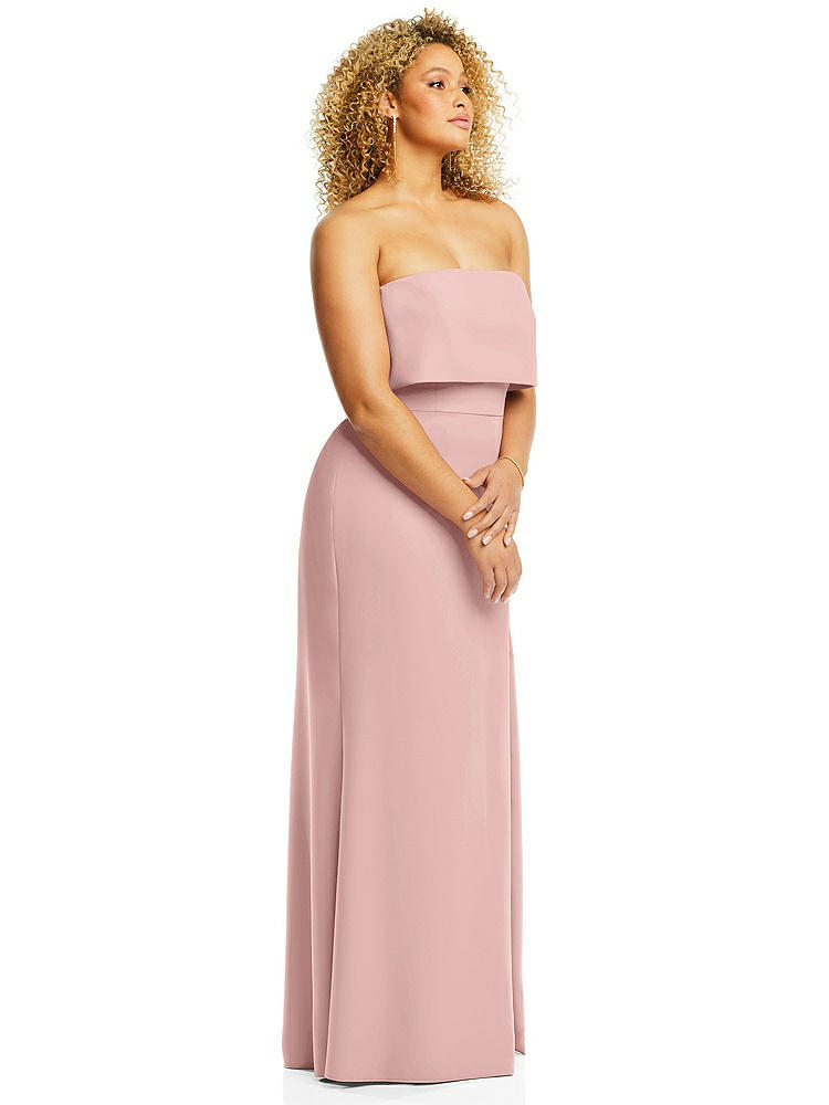 【NEW】【STYLE: 3115】ストラップレス オーバーレイ ボディス クレープ マキシ ドレス 前面 スリット【COLOR: Rose - PANTONE Rose Quartz】【SIZE: 00-18W】