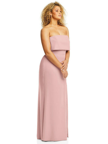 【NEW】【STYLE: 3115】ストラップレス オーバーレイ ボディス クレープ マキシ ドレス 前面 スリット【COLOR: Rose - PANTONE Rose Quartz】【SIZE: 00-18W】
