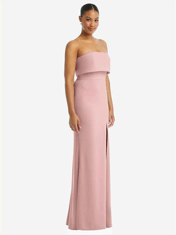 【NEW】【STYLE: 3115】ストラップレス オーバーレイ ボディス クレープ マキシ ドレス 前面 スリット【COLOR: Rose - PANTONE Rose Quartz】【SIZE: 00-18W】