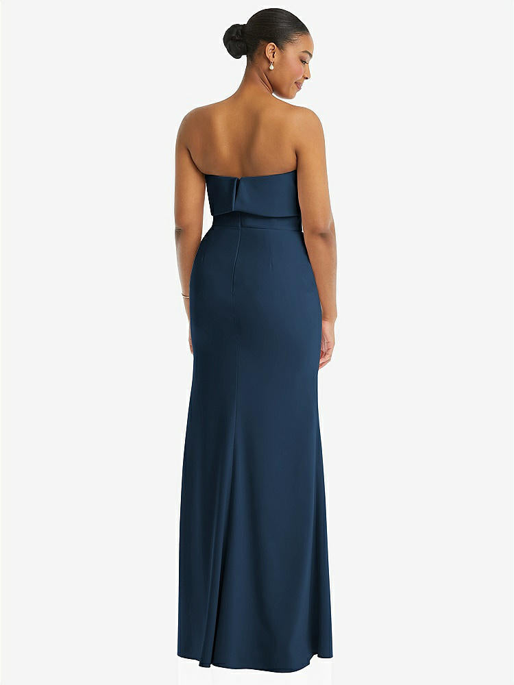 【NEW】【STYLE: 3115】ストラップレス オーバーレイ ボディス クレープ マキシ ドレス 前面 スリット【COLOR: Sofia Blue】【SIZE: 00-18W】