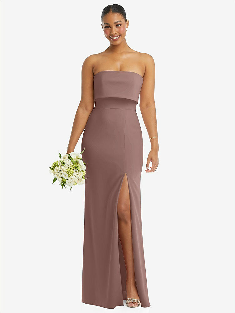 【STYLE: 3115】Strapless Overlay Bodice Crepe Maxi Dress with Front Slit【COLOR: Sienna】