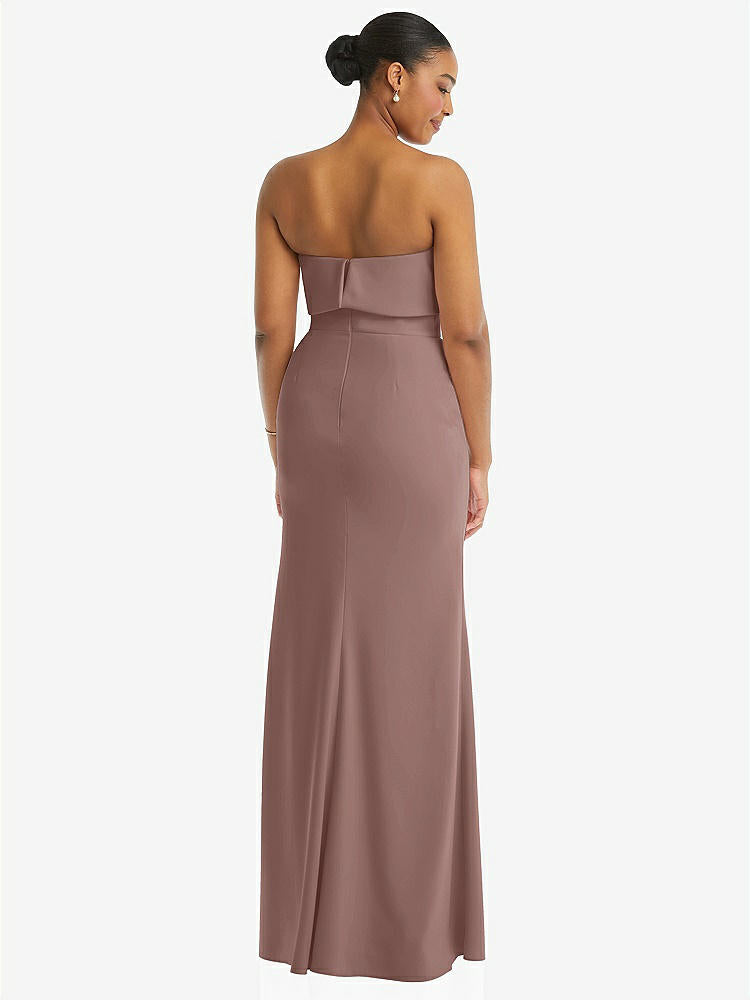 【STYLE: 3115】Strapless Overlay Bodice Crepe Maxi Dress with Front Slit【COLOR: Sienna】
