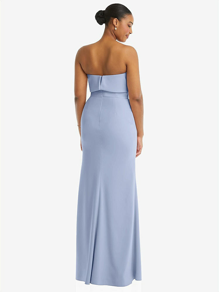 【NEW】【STYLE: 3115】ストラップレス オーバーレイ ボディス クレープ マキシ ドレス 前面 スリット【COLOR: Sky Blue】【SIZE: 00-18W】